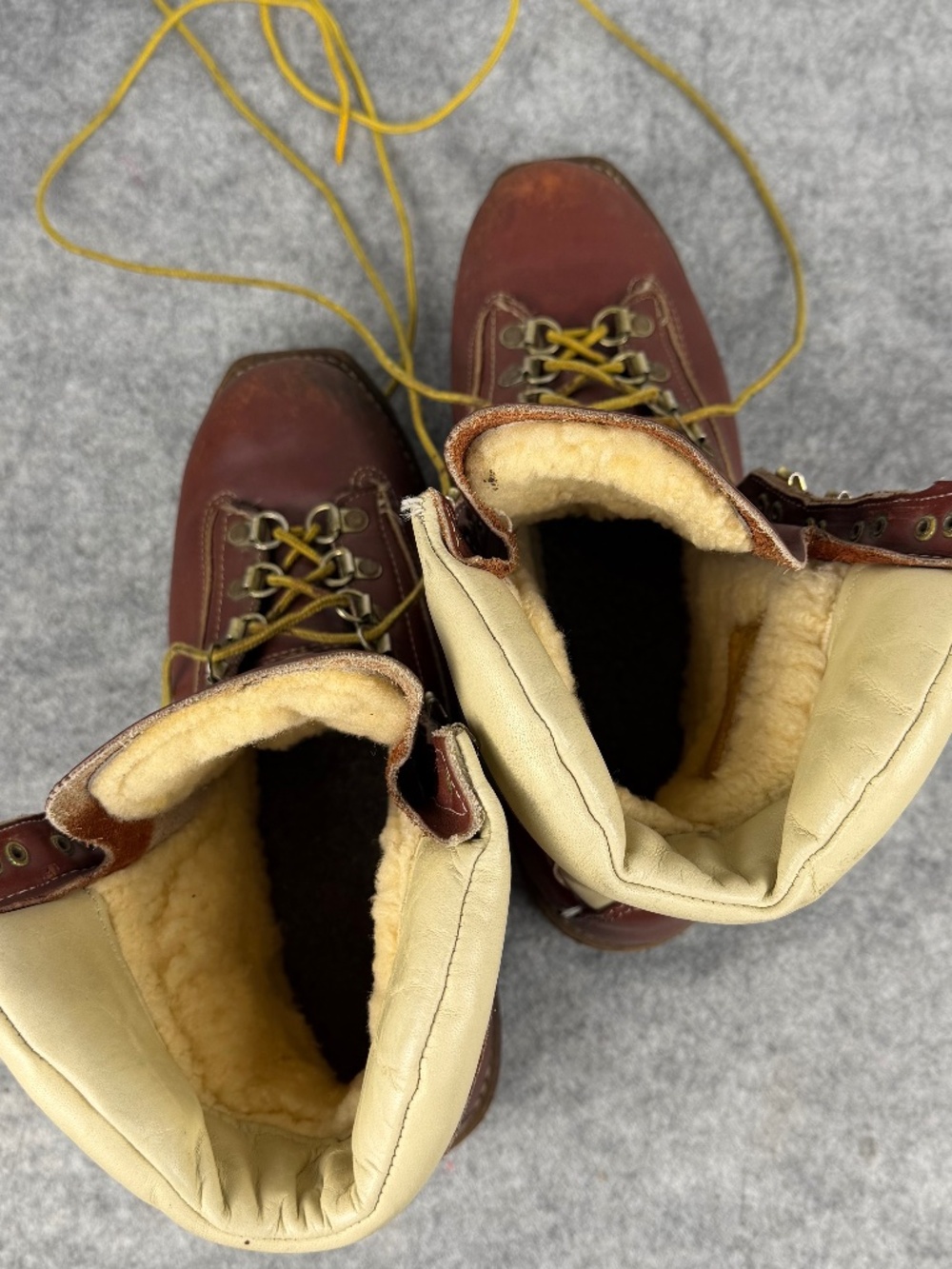 VTG Kush N Kollar Chippewa Brown Leather Work Boots Shearling Wool Insulated 11E - Picture 10 of 13